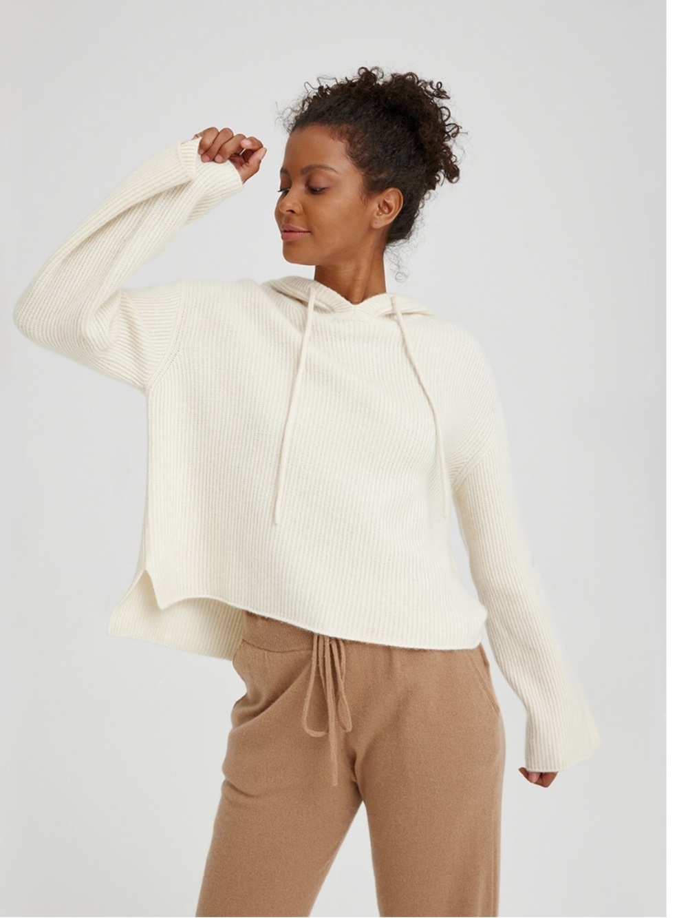 Nap loungewear cream drawstring Cashmere Hoodie